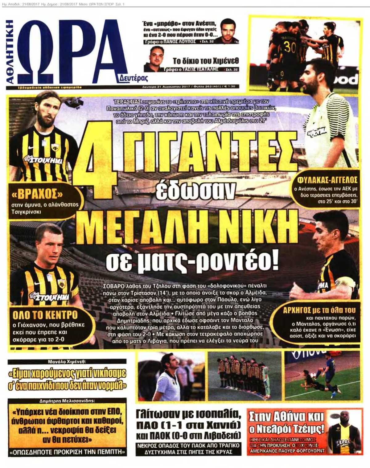 ΩΡΑ ΤΩΝ ΣΠΟΡ 21-08-2017