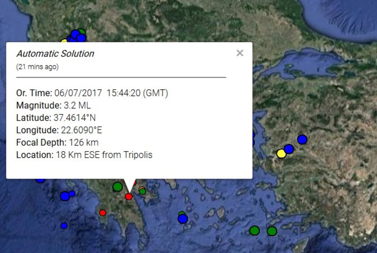 Ο χάρτης του σεισμού από το Γεωδυναμικό Ινστιτούτο
