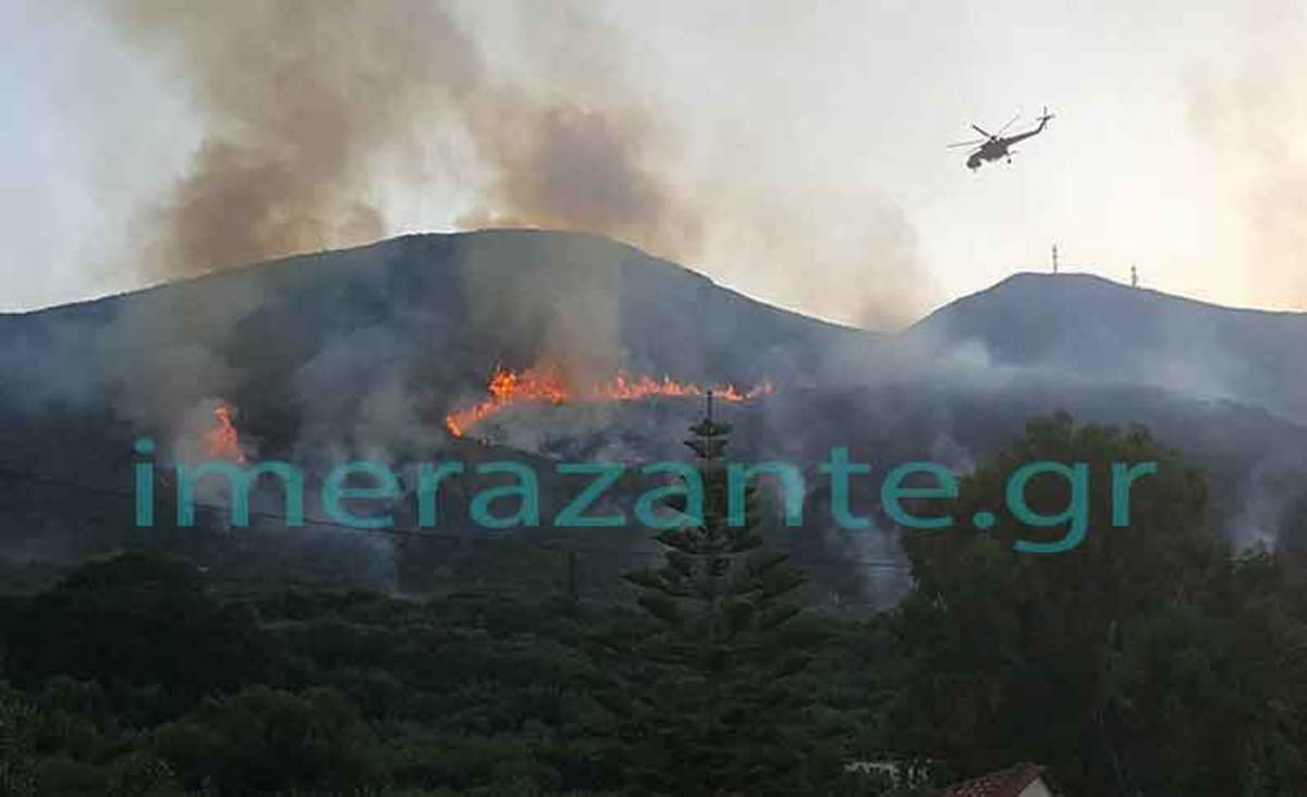 Φωτιά στη Ζάκυνθο: Πηγαίνουν ενισχύσεις από όλη την Ελλάδα! Δυναμώνει ο αέρας