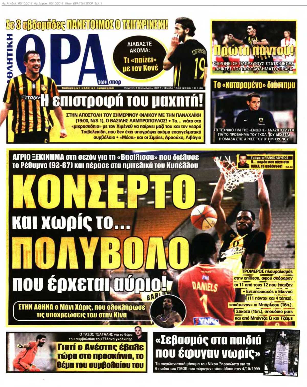 ΩΡΑ ΤΩΝ ΣΠΟΡ 05-10-2017