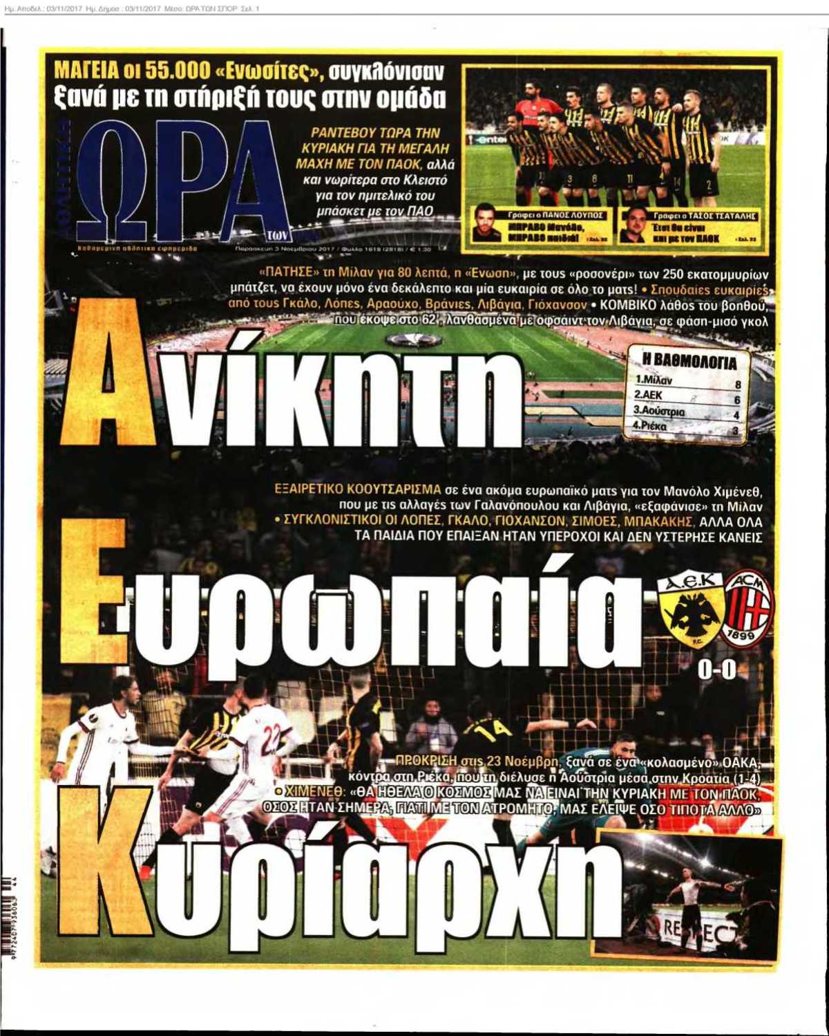 ΩΡΑ ΤΩΝ ΣΠΟΡ 03-11-2017