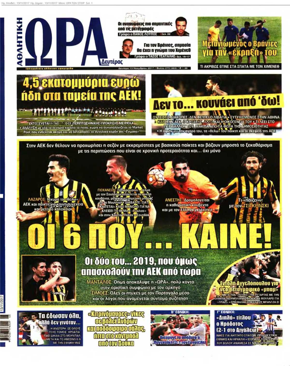 ΩΡΑ ΤΩΝ ΣΠΟΡ 13-11-2017