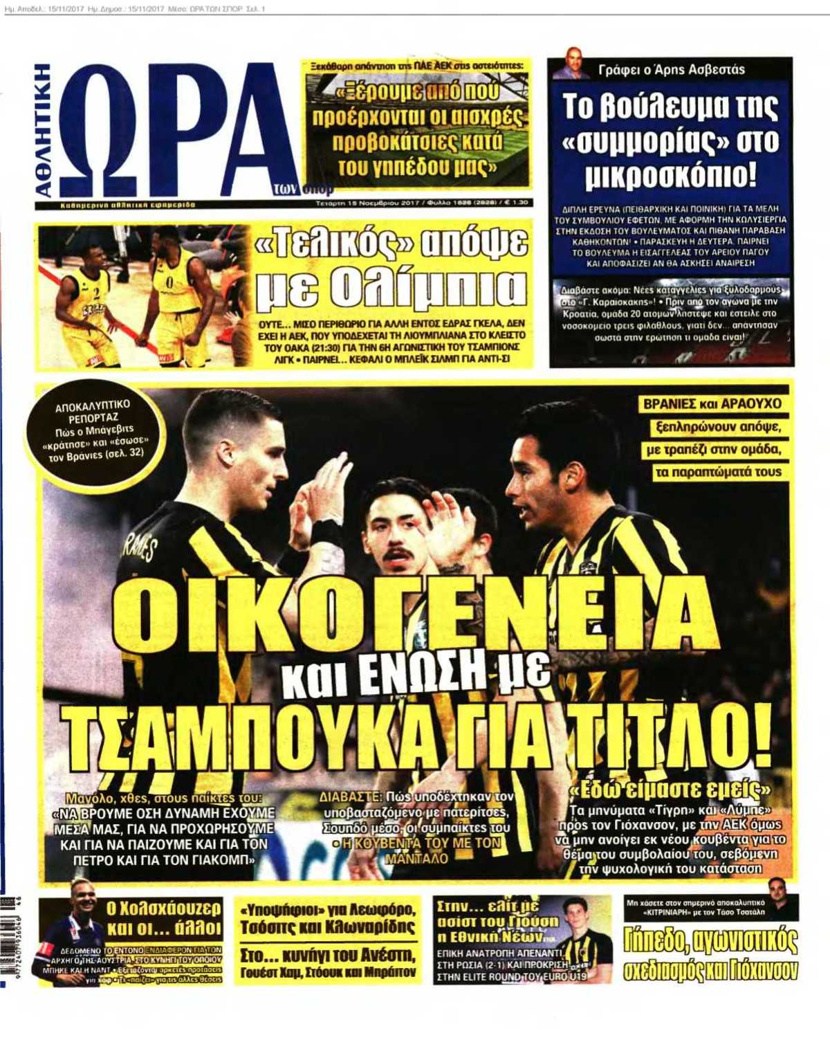 ΩΡΑ ΤΩΝ ΣΠΟΡ 15-11-2017