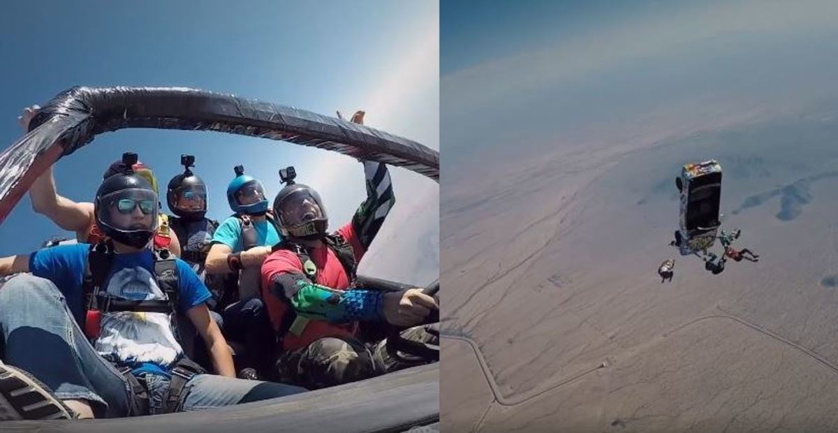 Τολμηροί νέοι κάνουν skydiving από αυτοκίνητο