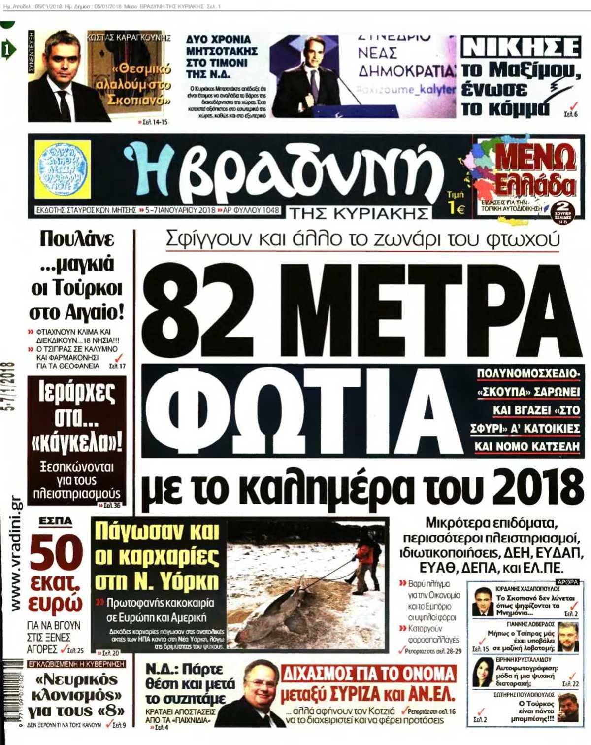 ΒΡΑΔΥΝΗ ΤΗΣ ΚΥΡΙΑΚΗΣ 05-01-2018