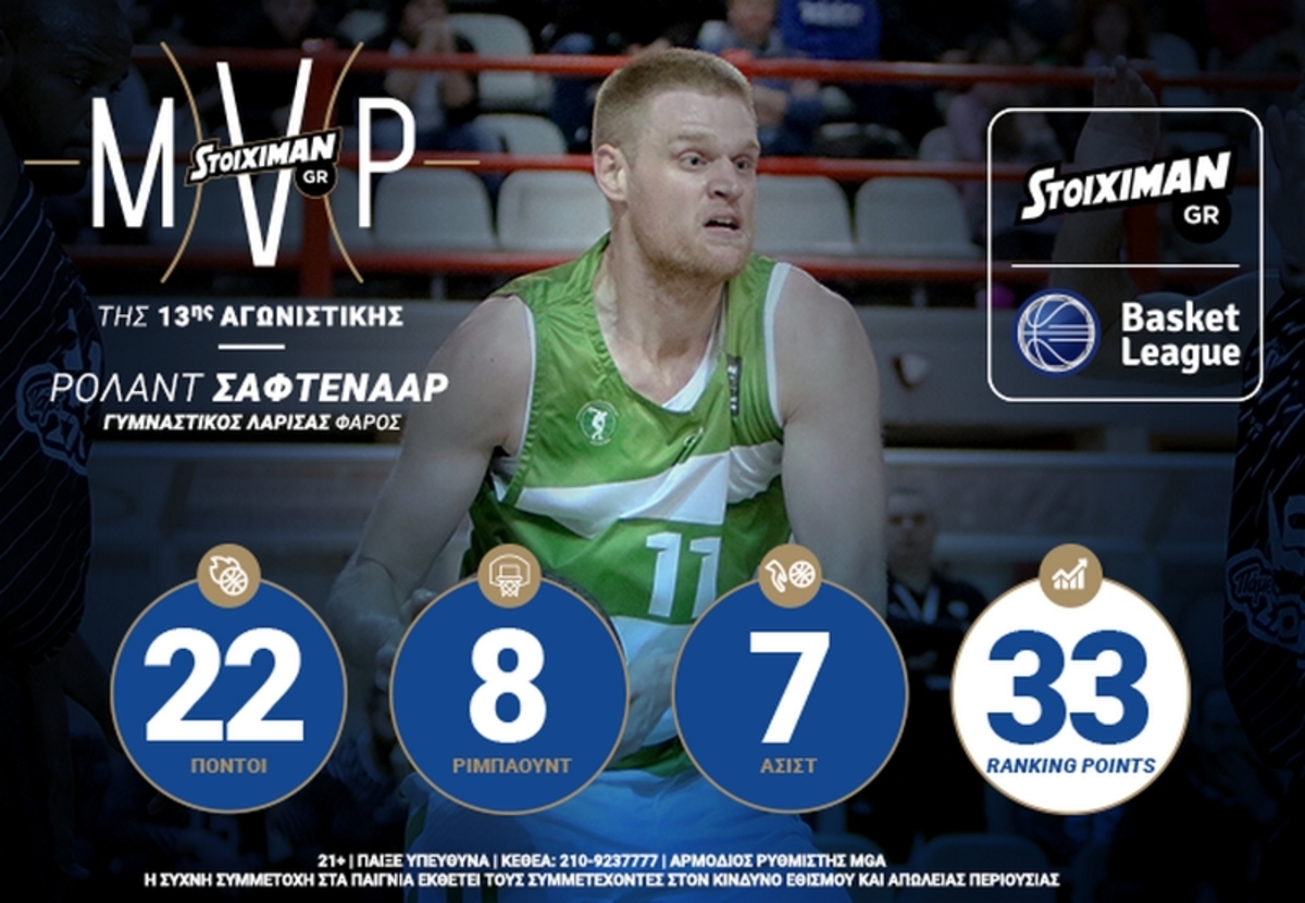 Ο Ρόλαντ Σάφτενααρ Stoiximan.gr MVP της 5ης αγωνιστικής