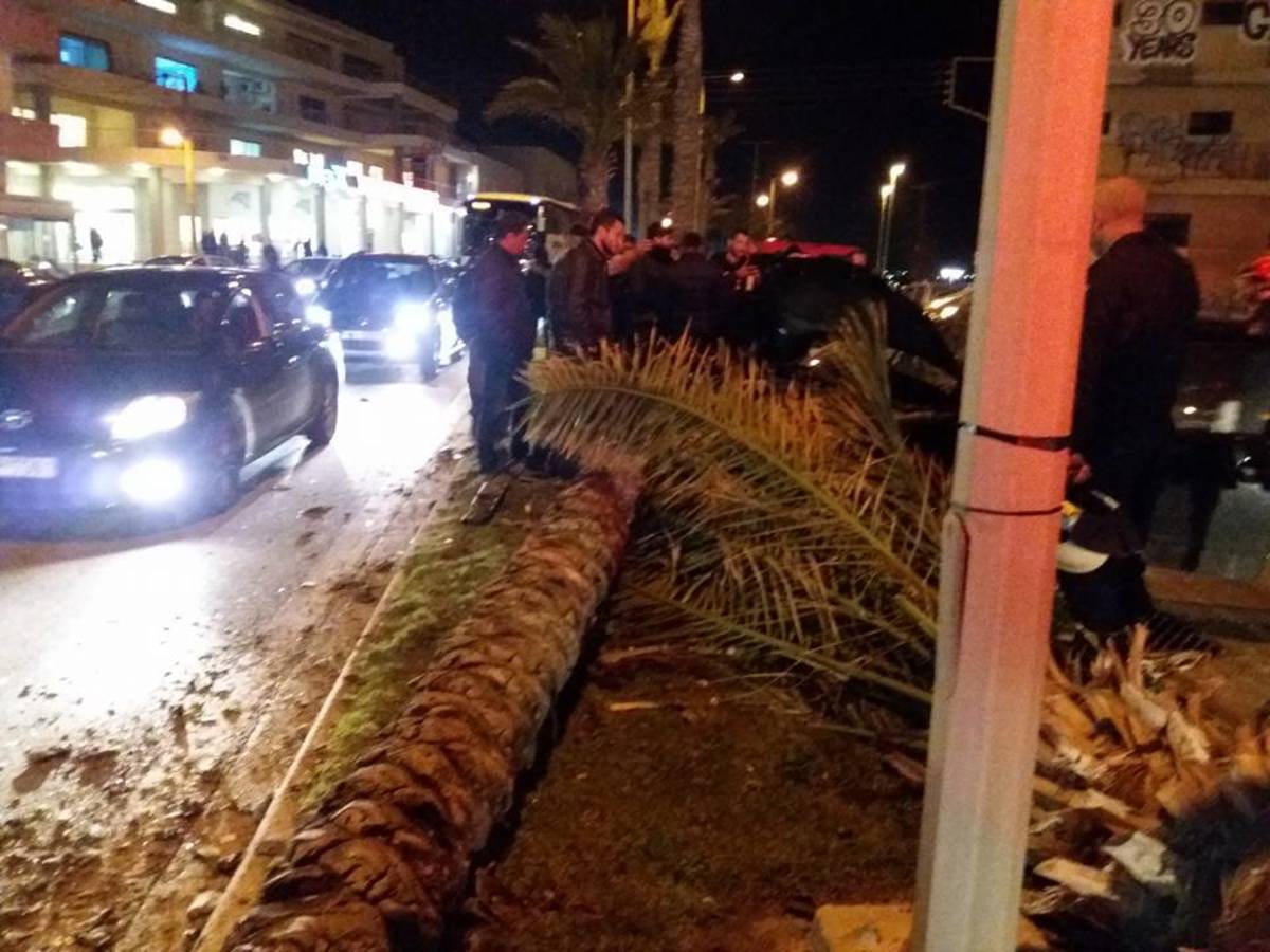 Κρήτη: Σοβαρό τροχαίο στη παραλιακή του Ηρακλείου – Το αυτοκίνητο ξερίζωσε φοίνικες! [pics]