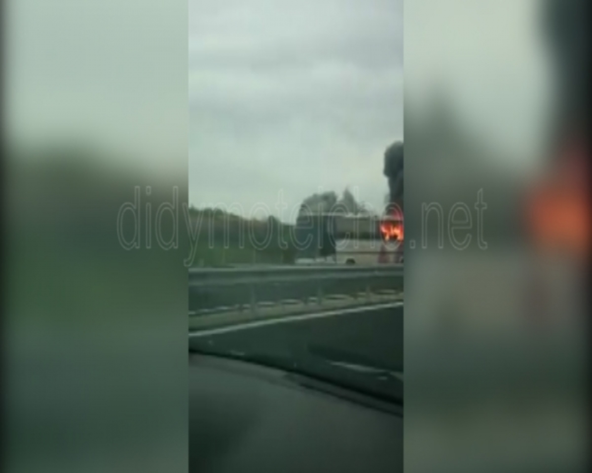 Στις φλόγες τυλίχτηκε τουριστικό λεωφορείο στην Εγνατία Οδό [vid]