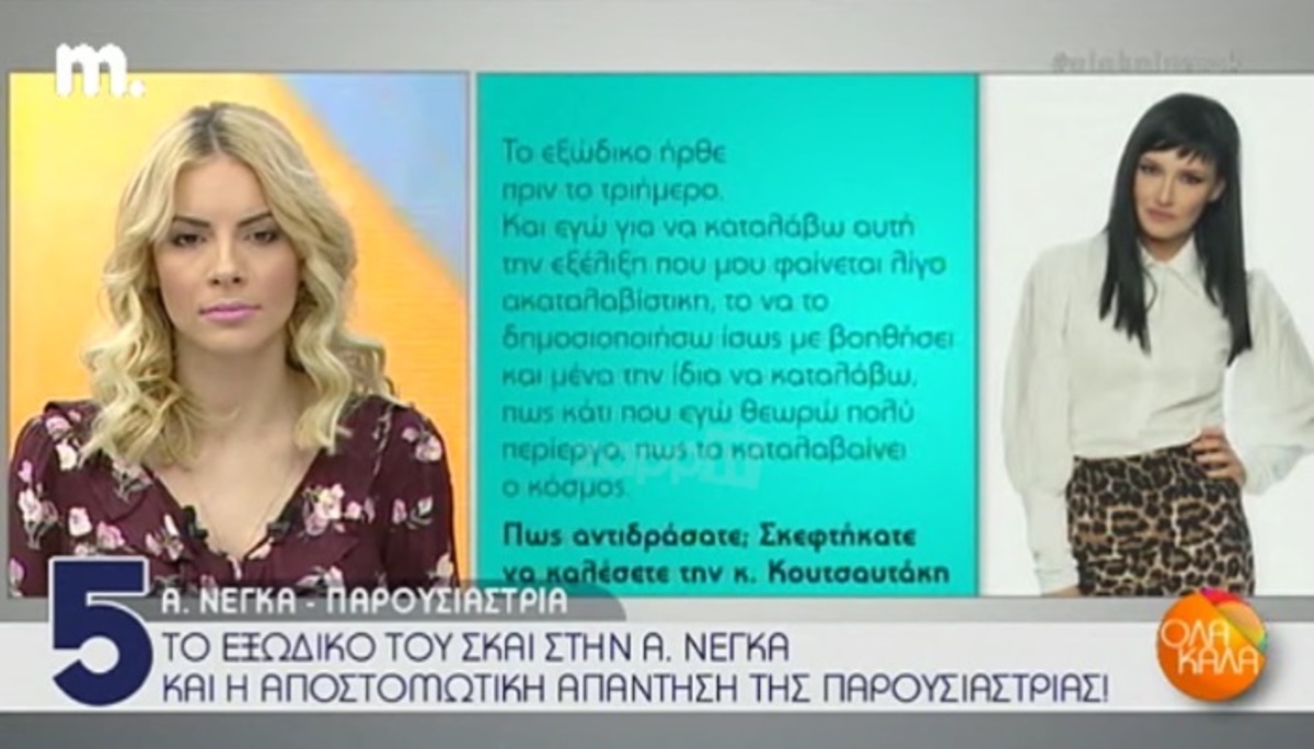 Απίστευτη απάντηση της Αθηναϊδας Νέγκα στην Ελεονώρα Μελέτη για τον ΣΚΑΙ!