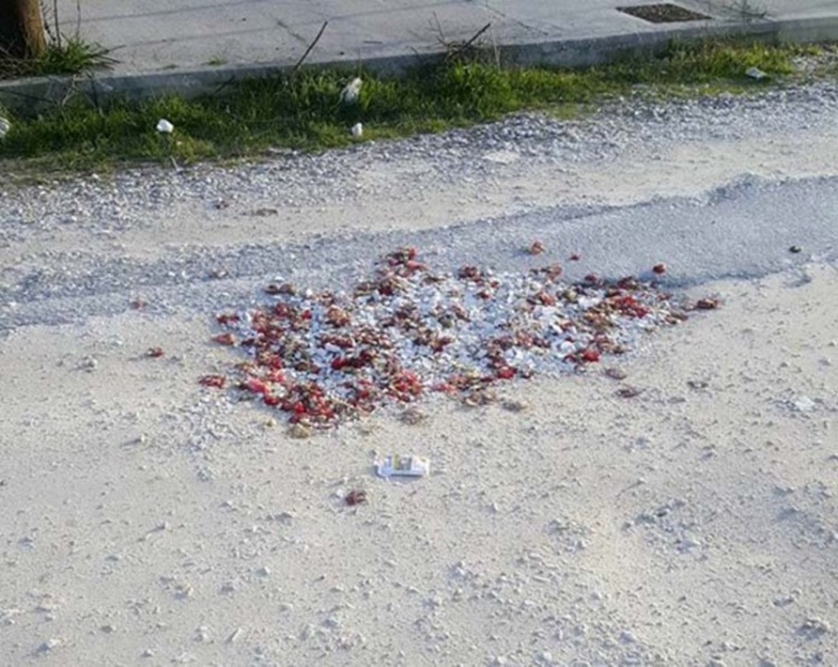 Λάρισα: Οι λακκούβες έκλεισαν με σπασμένα πιάτα και γαρύφαλλα μπουζουξίδικου – Απίστευτες εικόνες σε δρόμο [pics]