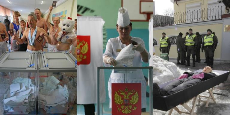 Ρωσία - Εκλογές: Απίστευτα σκηνικά! Οι ημίγυμνοι, οι αρκούδες, το φέρετρο και οι... Πουτινίτσες! [pics]