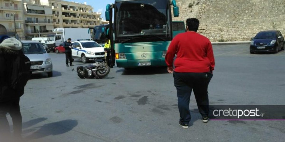 Αναστάτωση στο Ηράκλειο από σύγκρουση λεωφορείου με μηχανάκι