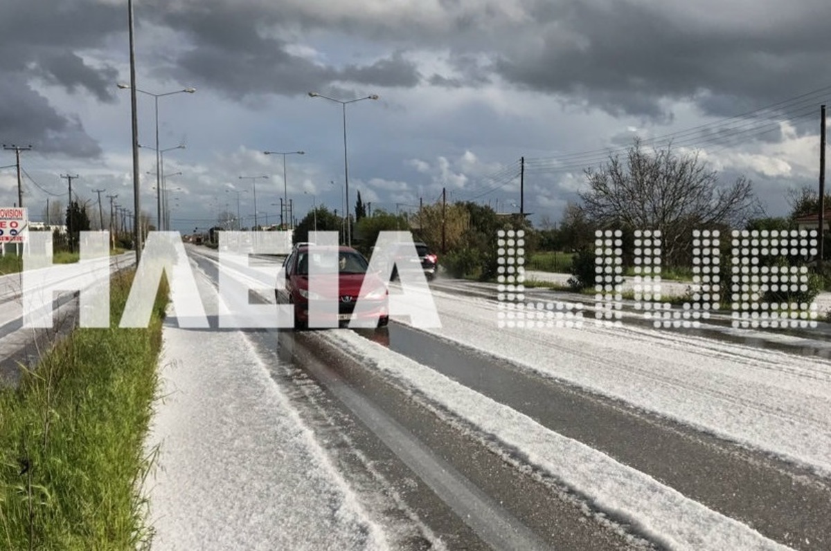 Πύργος: Στα “λευκά” η Πατρών – Πύργου από το χαλάζι [pics]