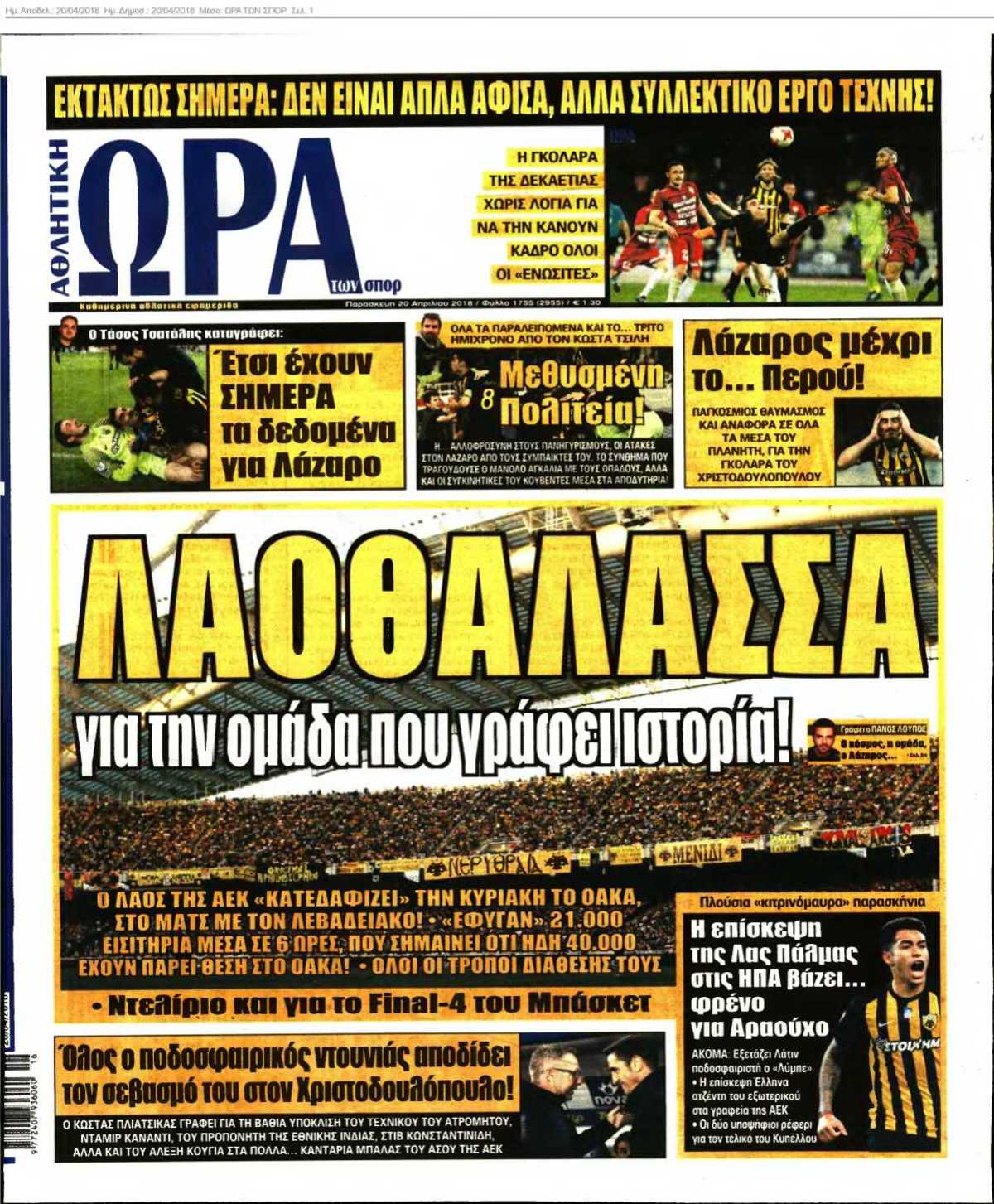 ΩΡΑ ΤΩΝ ΣΠΟΡ 20-04-2018