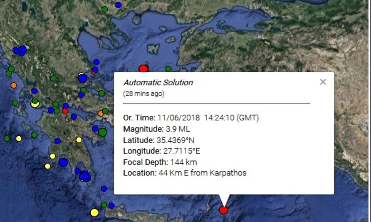 Σεισμός 3,9 Ρίχτερ στα ανοιχτά της Καρπάθου