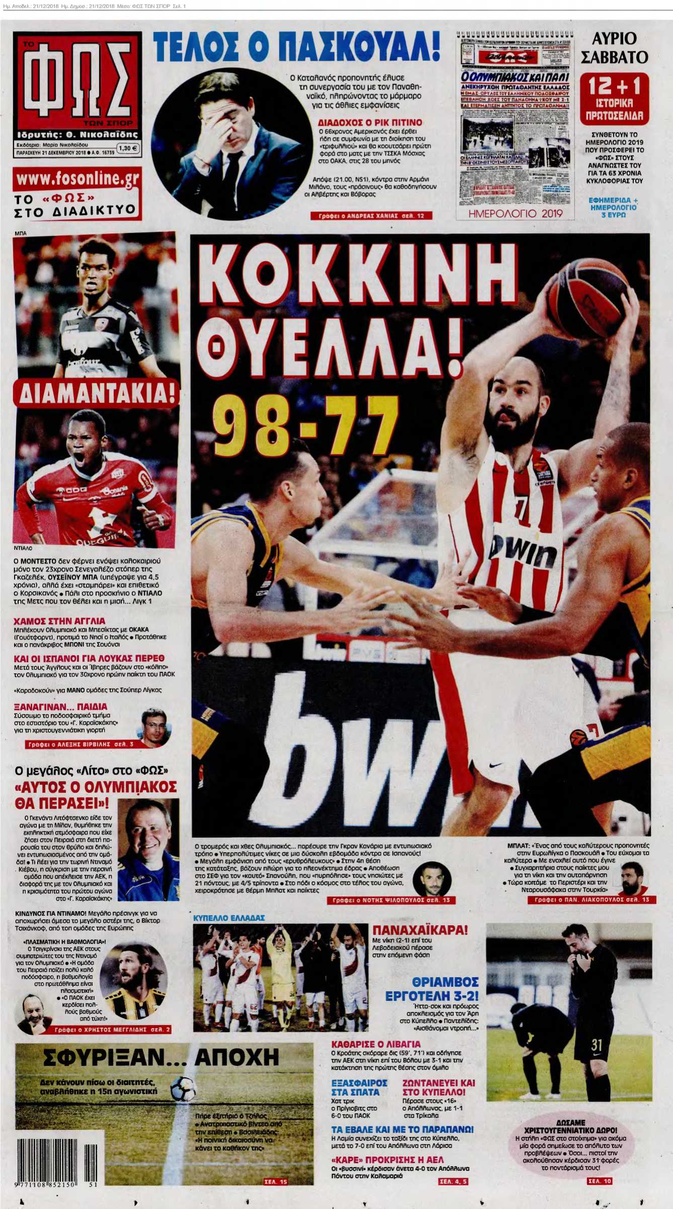 ΦΩΣ ΤΩΝ ΣΠΟΡ 21-12-2018