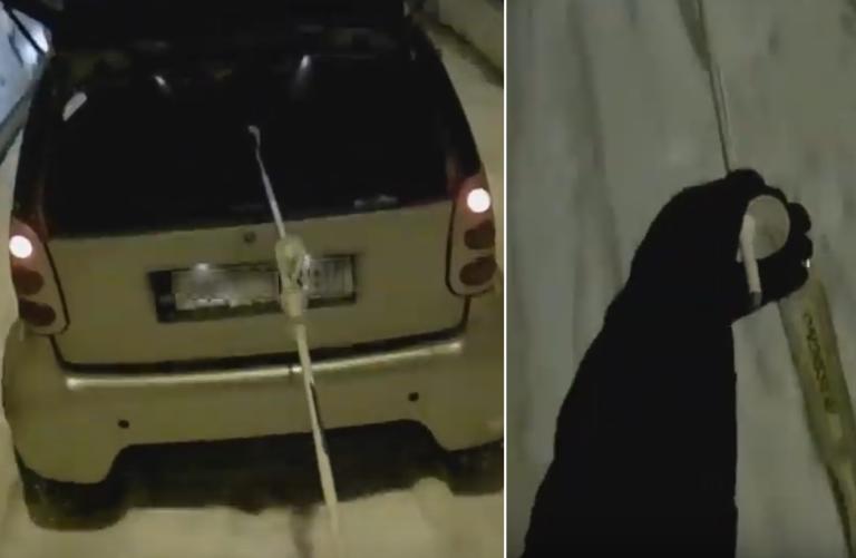 Δέθηκε πίσω από αυτοκίνητο και… έκανε σκι στους δρόμους της Κοζάνης! video