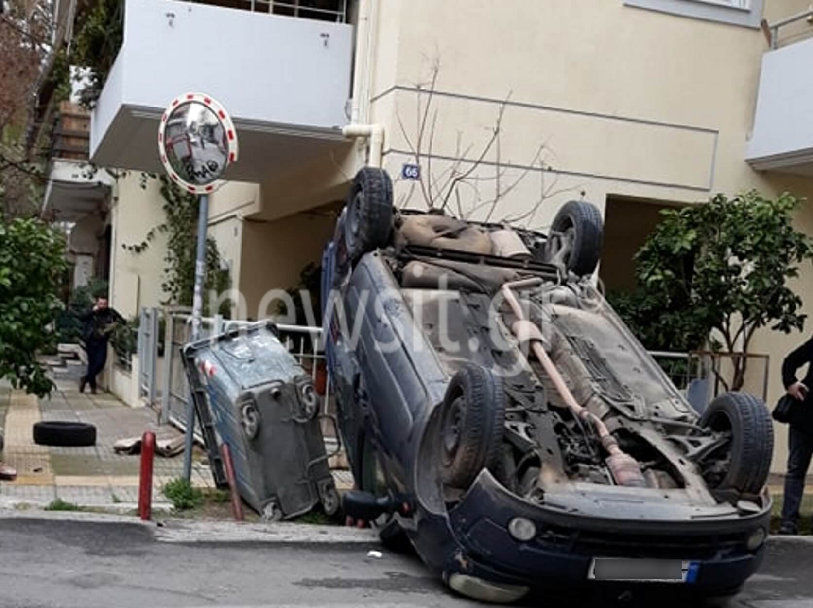 Εντυπωσιακές φωτογραφίες από τουμπαρισμένο αυτοκίνητο στην Καλογρέζα!