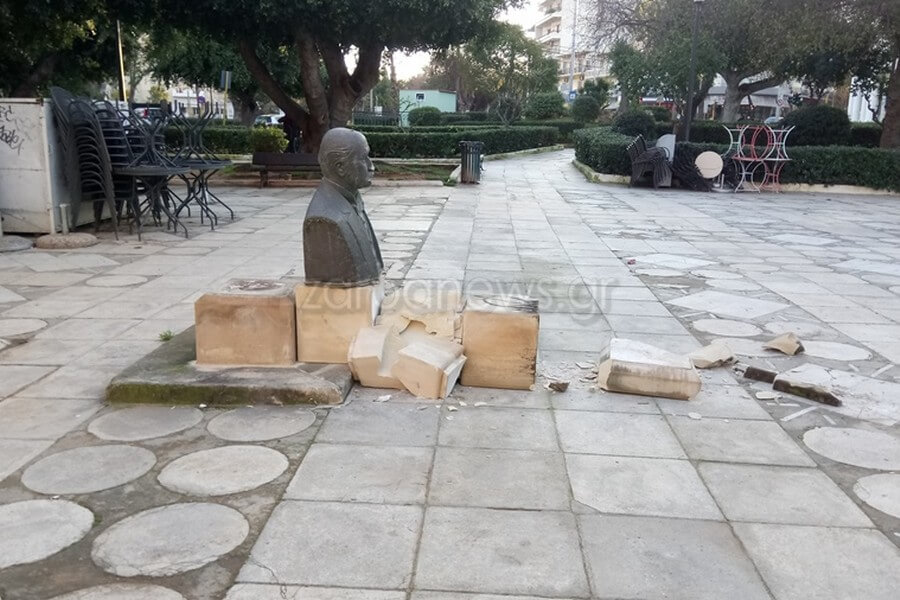 Βάνδαλοι έσπασαν προτομή στα Χανιά [pics]