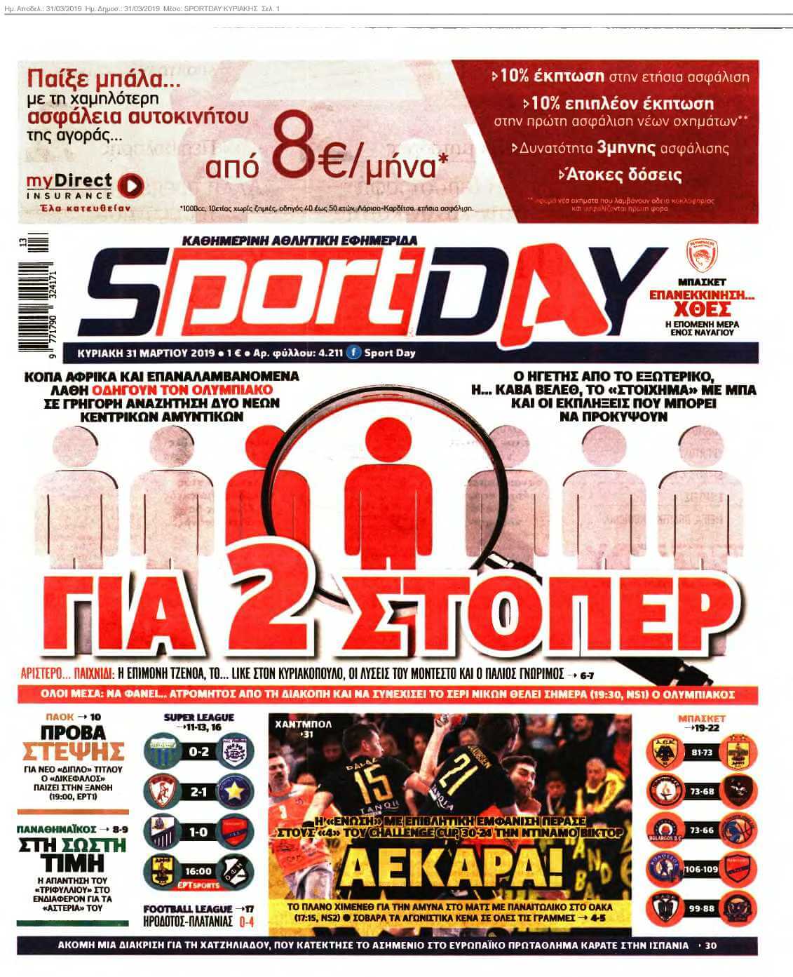 SPORTDAY ΚΥΡΙΑΚΗΣ 31-03-2019