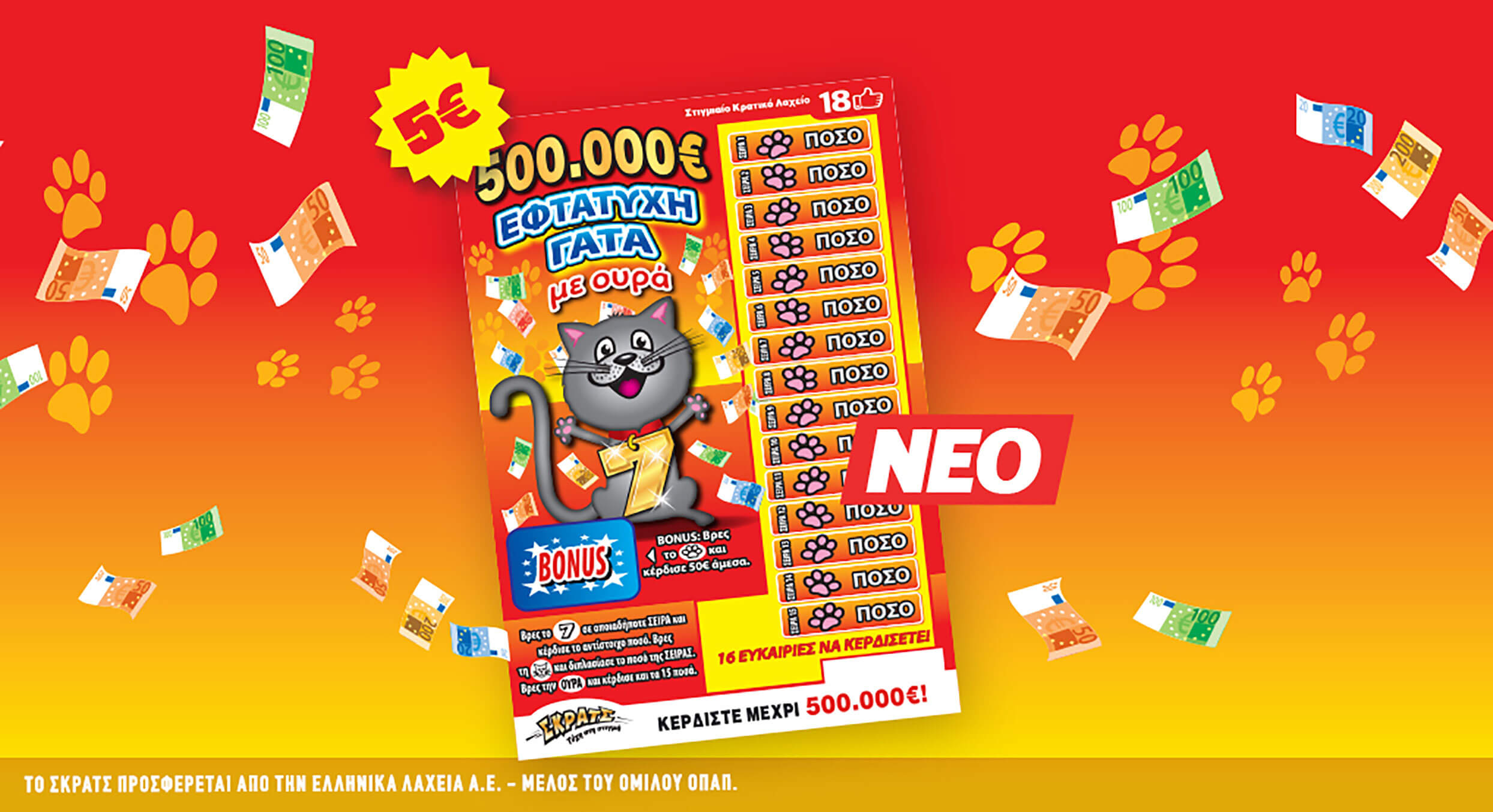 Η «Εφτάτυχη Γάτα» του ΣΚΡΑΤΣ μεγάλωσε και προσφέρει κέρδη έως 500.000 ευρώ