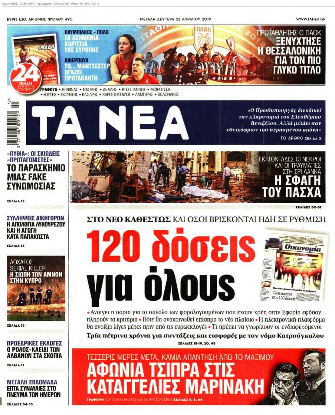 ΤΑ ΝΕΑ 22-04-2019