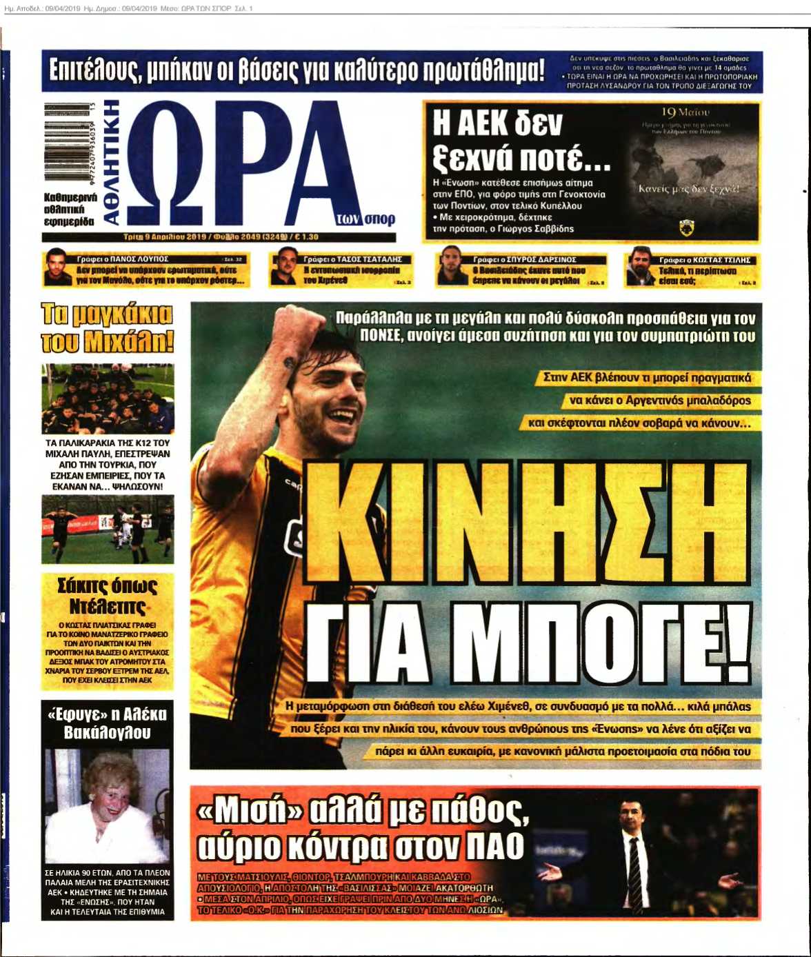 ΩΡΑ ΤΩΝ ΣΠΟΡ 09-04-2019