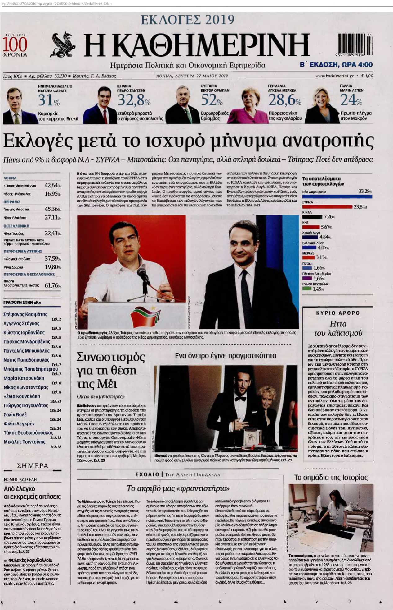 ΚΑΘΗΜΕΡΙΝΗ 27-05-2019