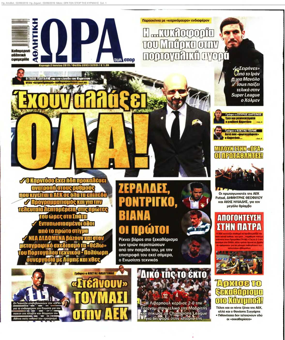 ΩΡΑ ΤΩΝ ΣΠΟΡ ΤΗΣ ΚΥΡΙΑΚΗΣ 02-06-2019