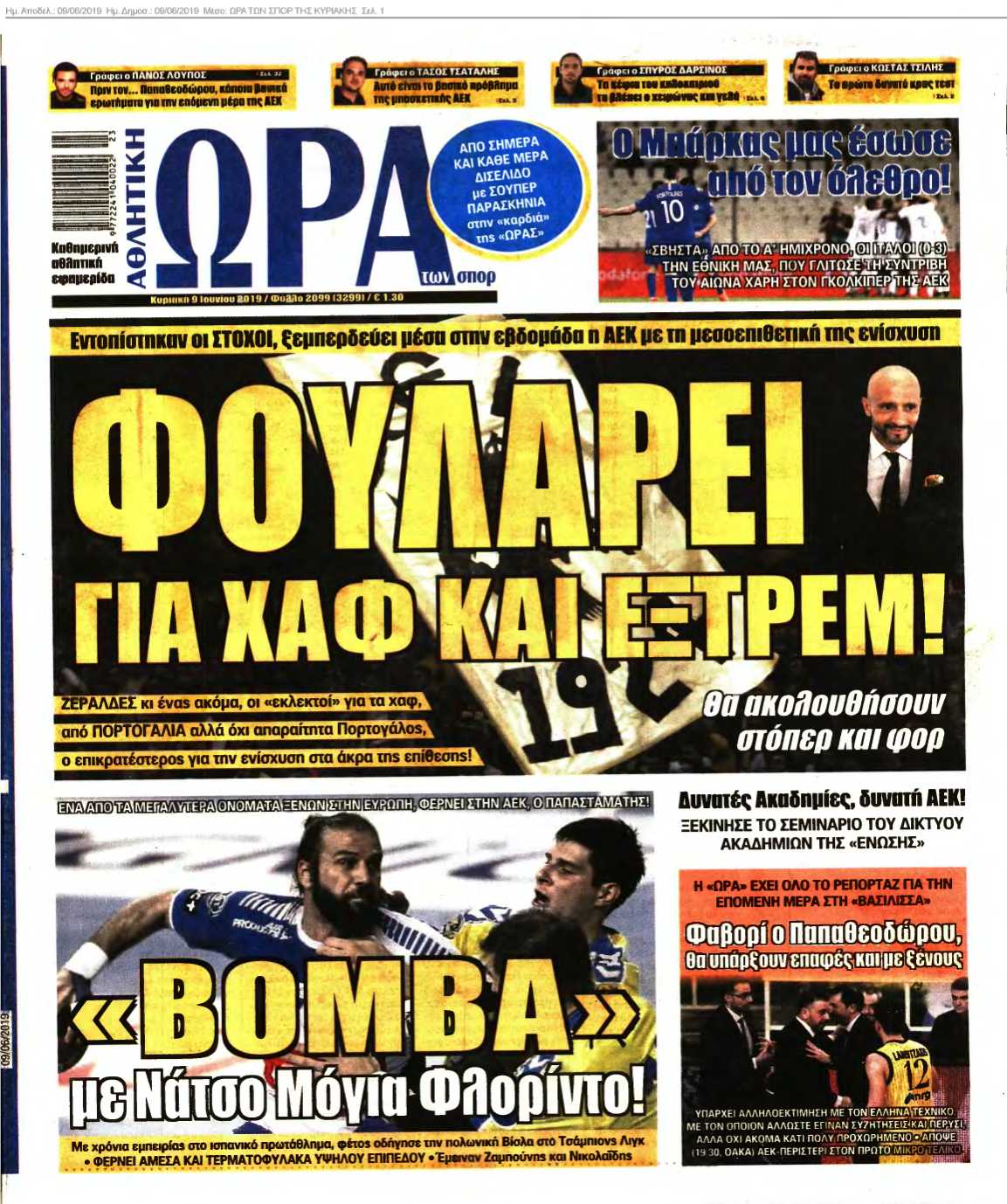 ΩΡΑ ΤΩΝ ΣΠΟΡ ΤΗΣ ΚΥΡΙΑΚΗΣ 09-06-2019