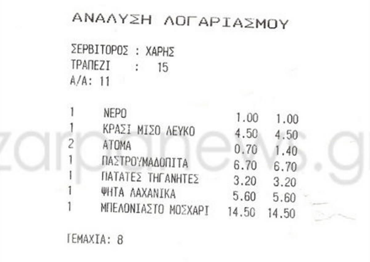 Χανιά: Ο λογαριασμός στο εστιατόριο τον έβαλε σε σκέψεις – Ο διάλογος με τον δασκαλεμένο σερβιτόρο [pics]