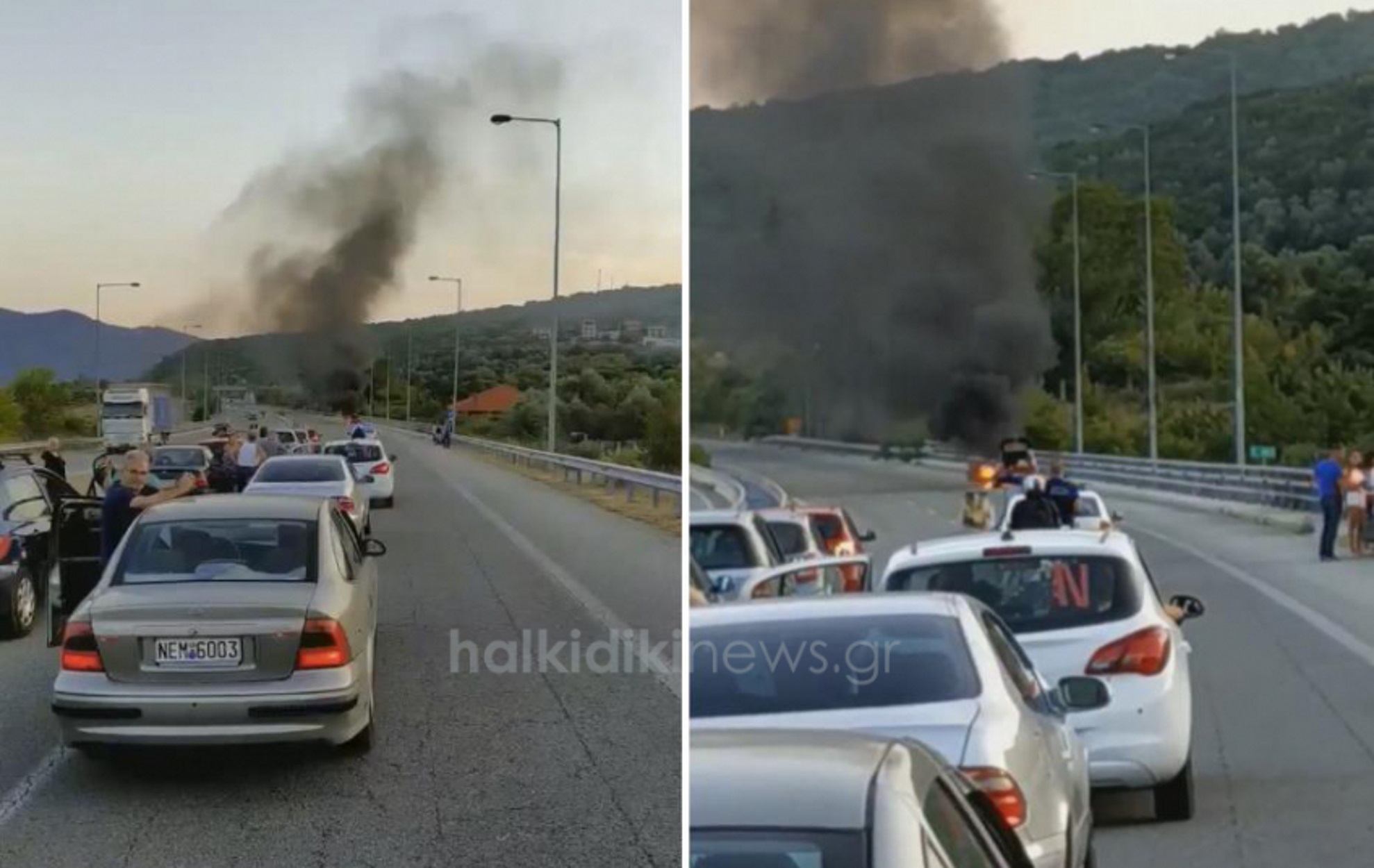 Βγήκαν σώοι από φλεγόμενο αυτοκίνητο στην Εγνατία Οδό! video