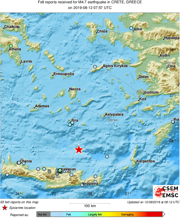 Σεισμός 4,8 Ρίχτερ βόρεια της Κρήτης