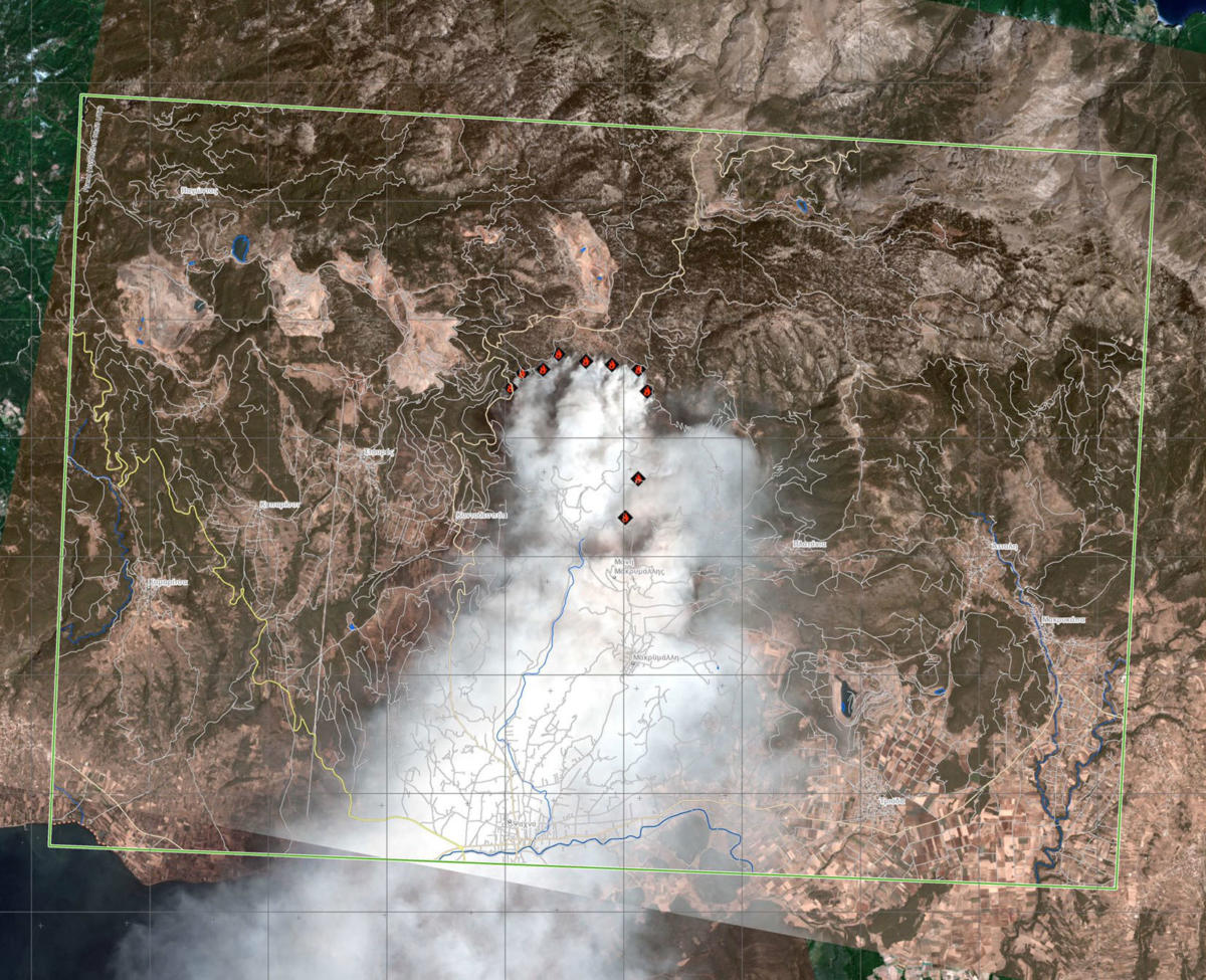 Εύβοια: Η δορυφορική απεικόνιση της φωτιάς από την υπηρεσία Copernicus