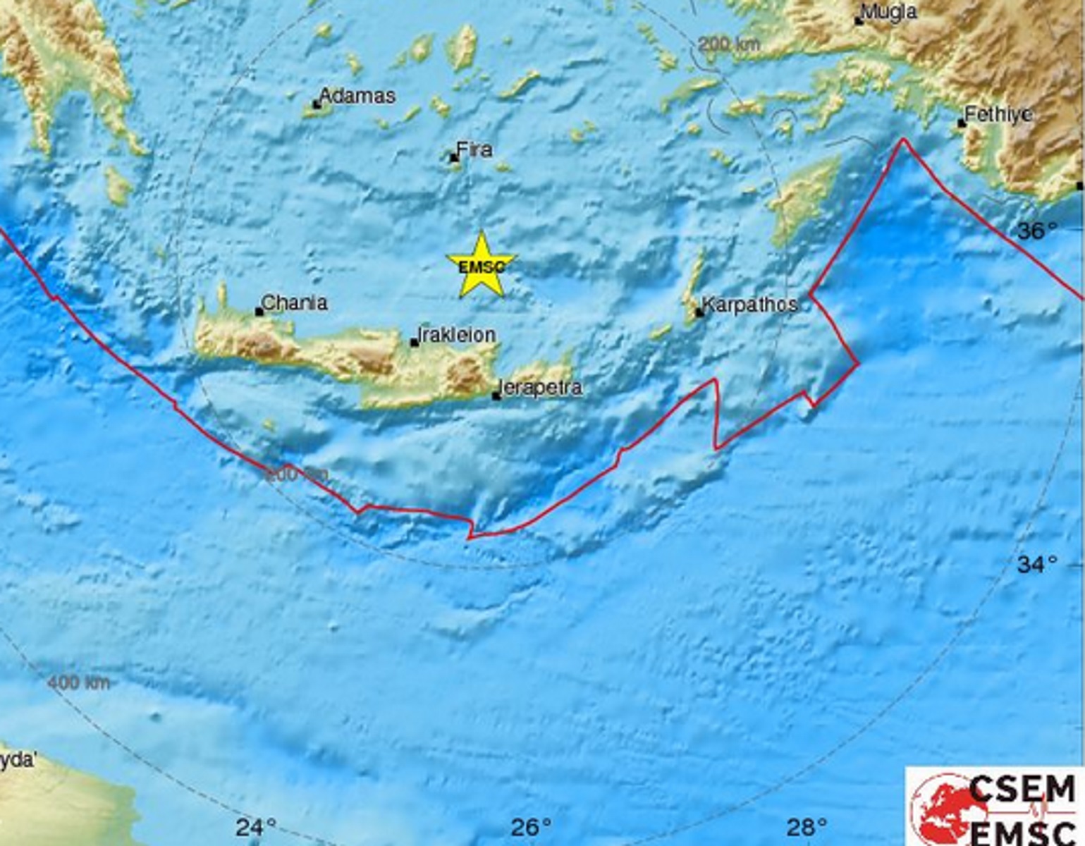 Σεισμός 4,8 Ρίχτερ βόρεια της Κρήτης