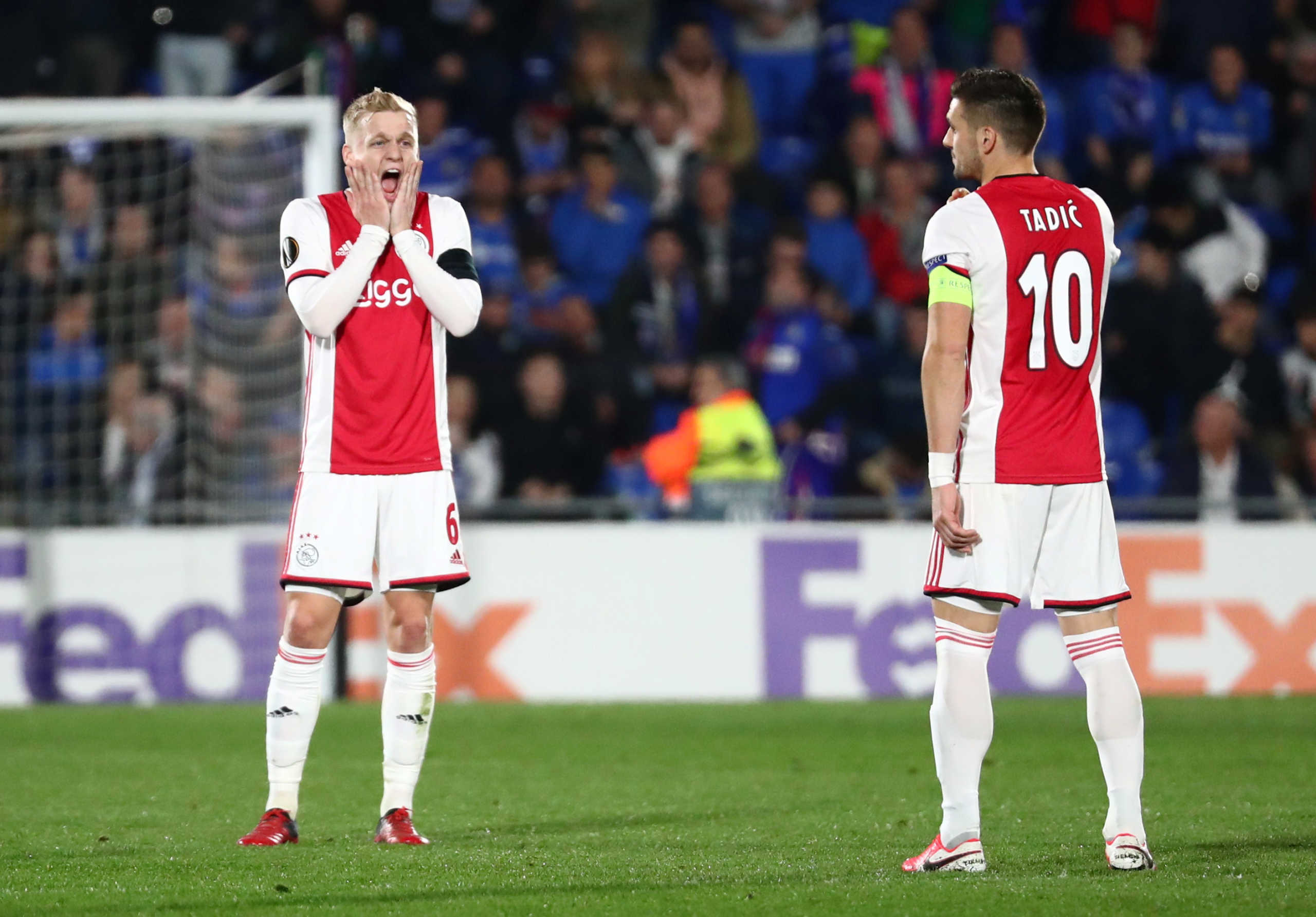 Soccer Football - Europa League - Round of 32 First Leg - Getafe v Ajax Amsterdam - Coliseum Alfonso Perez, Getafe, Spain - February 20, 2020  Ajax's Donny van de Beek looks dejected after Getafe's Deyverson scores their first goal   REUTERS