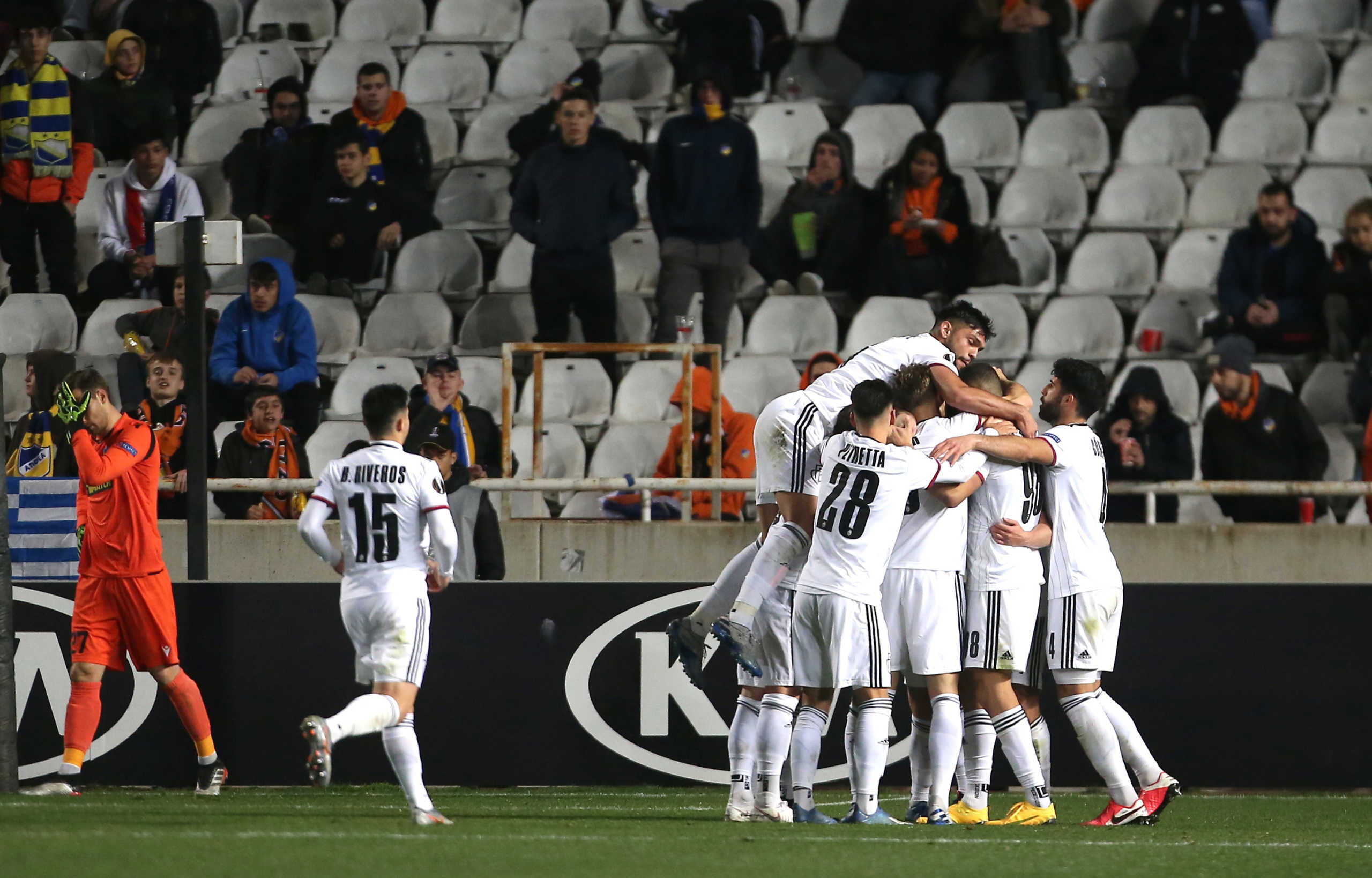 Soccer Football - Europa League - Round of 32 First Leg - Apoel Nicosia v Basel - GSP Stadium, Strovolos, Cyprus - February 20, 2020   Basel's Valentin Stocker celebrates scoring their second goal with teammates        REUTERS