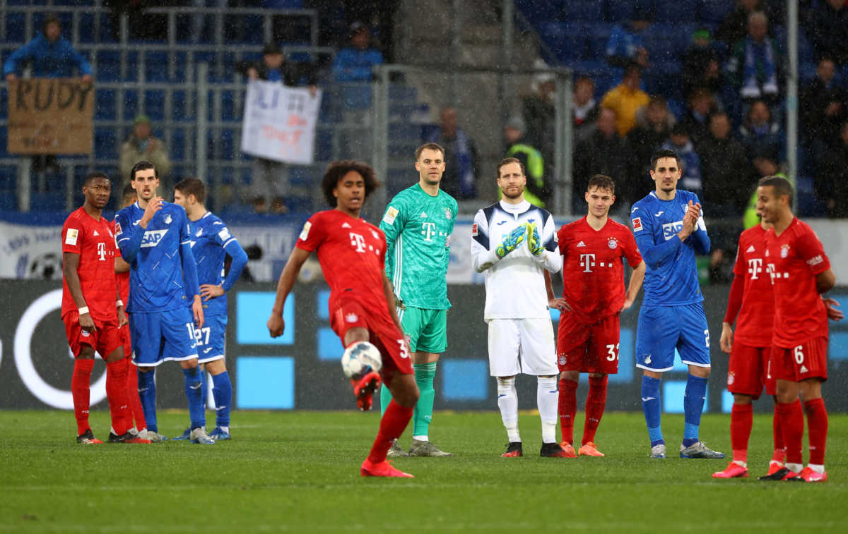 Soccer Football - Bundesliga - TSG 1899 Hoffenheim v Bayern Munich - PreZero Arena, Sinsheim, Germany - February 29, 2020  Players stop playing due to abusive chants from fans   REUTERS