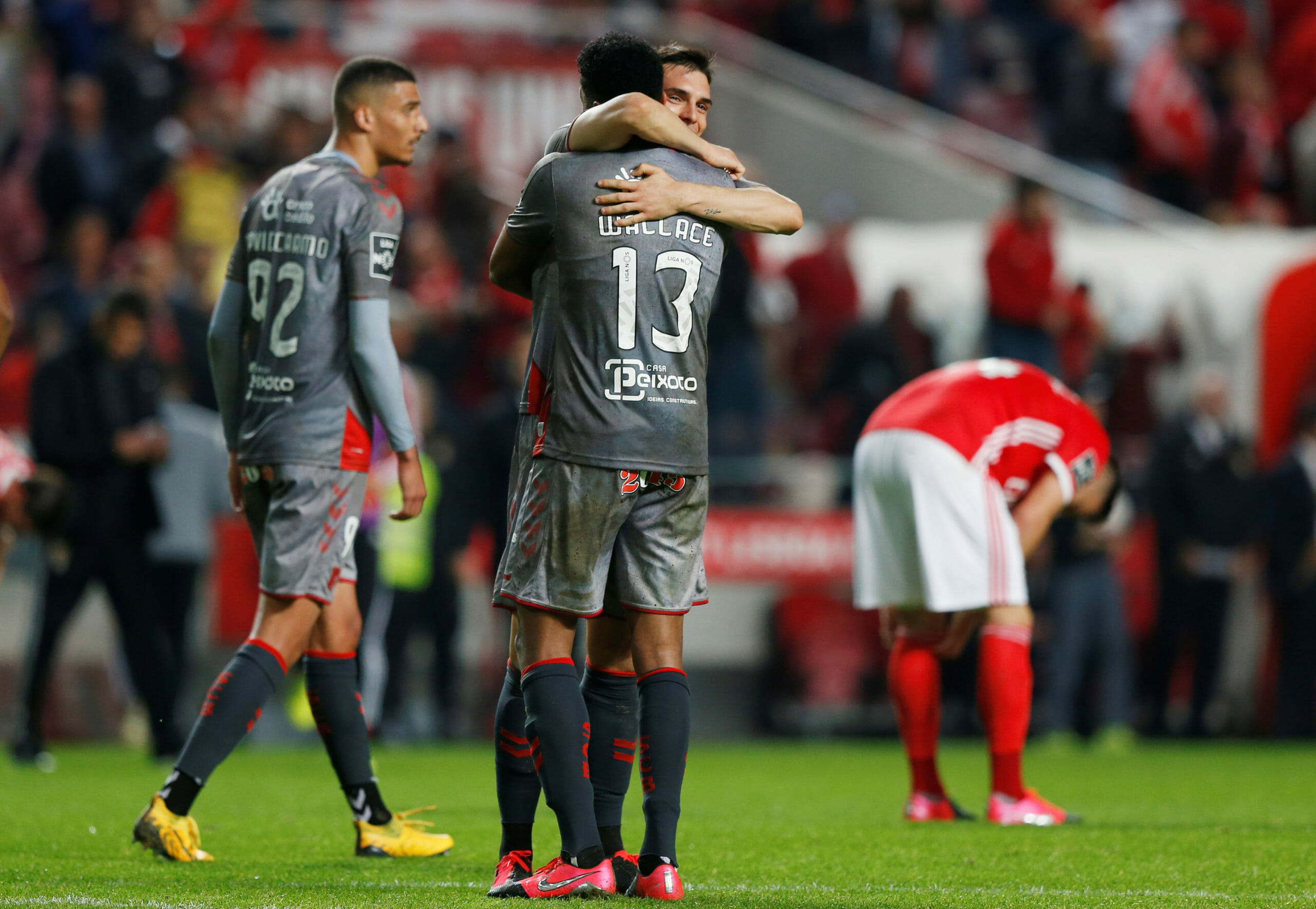 Soccer Football - Primeira Liga - Benfica v S.C. Braga - Estadio da Luz, Lisbon, Portugal - February 15, 2020   S.C. Braga players celebrate at the end of the match    REUTERS