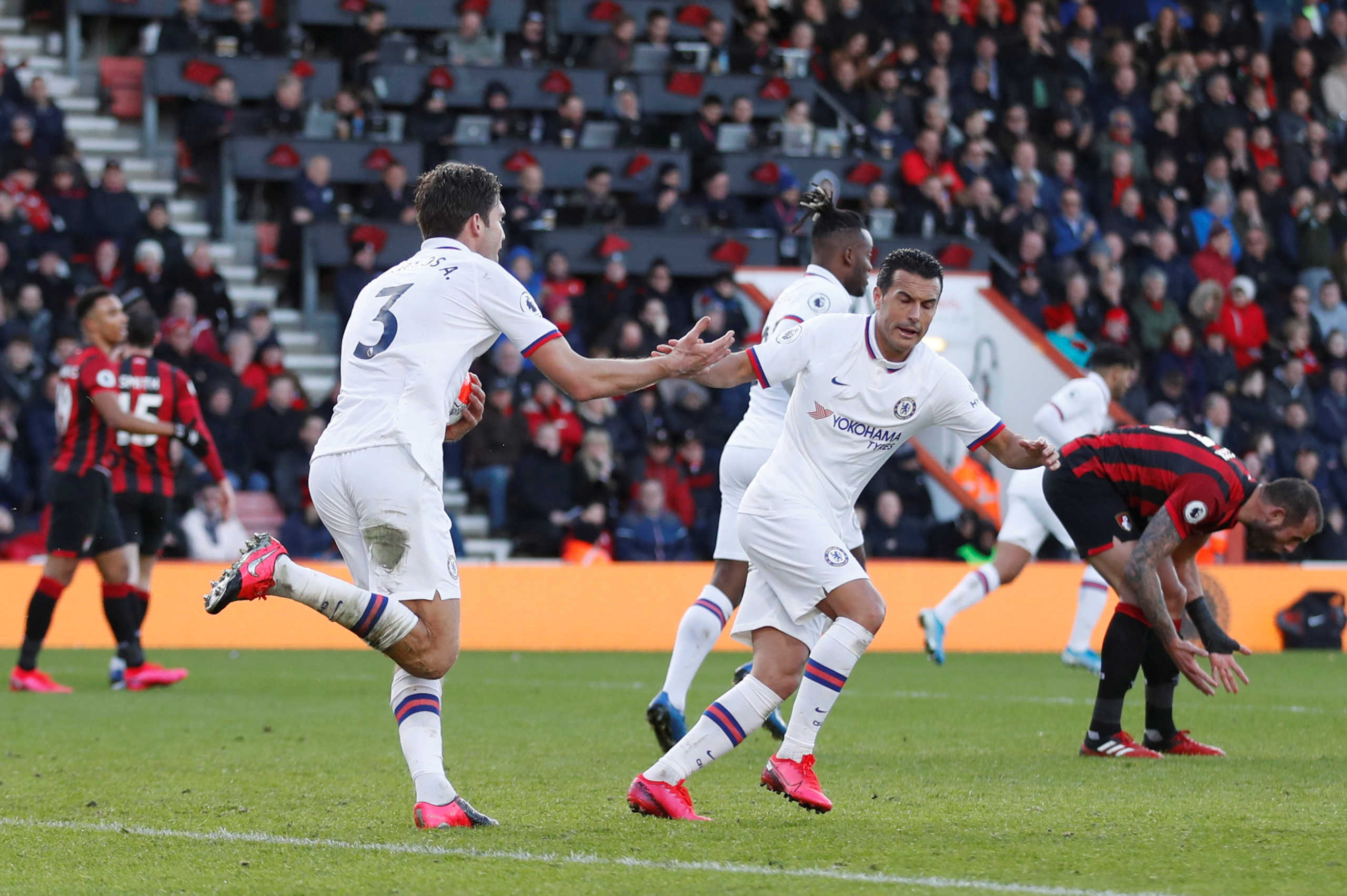 Soccer Football - Premier League - AFC Bournemouth v Chelsea - Vitality Stadium, Bournemouth, Britain - February 29, 2020  Chelsea's Marcos Alonso celebrates scoring their second goal   Action Images via Reuters