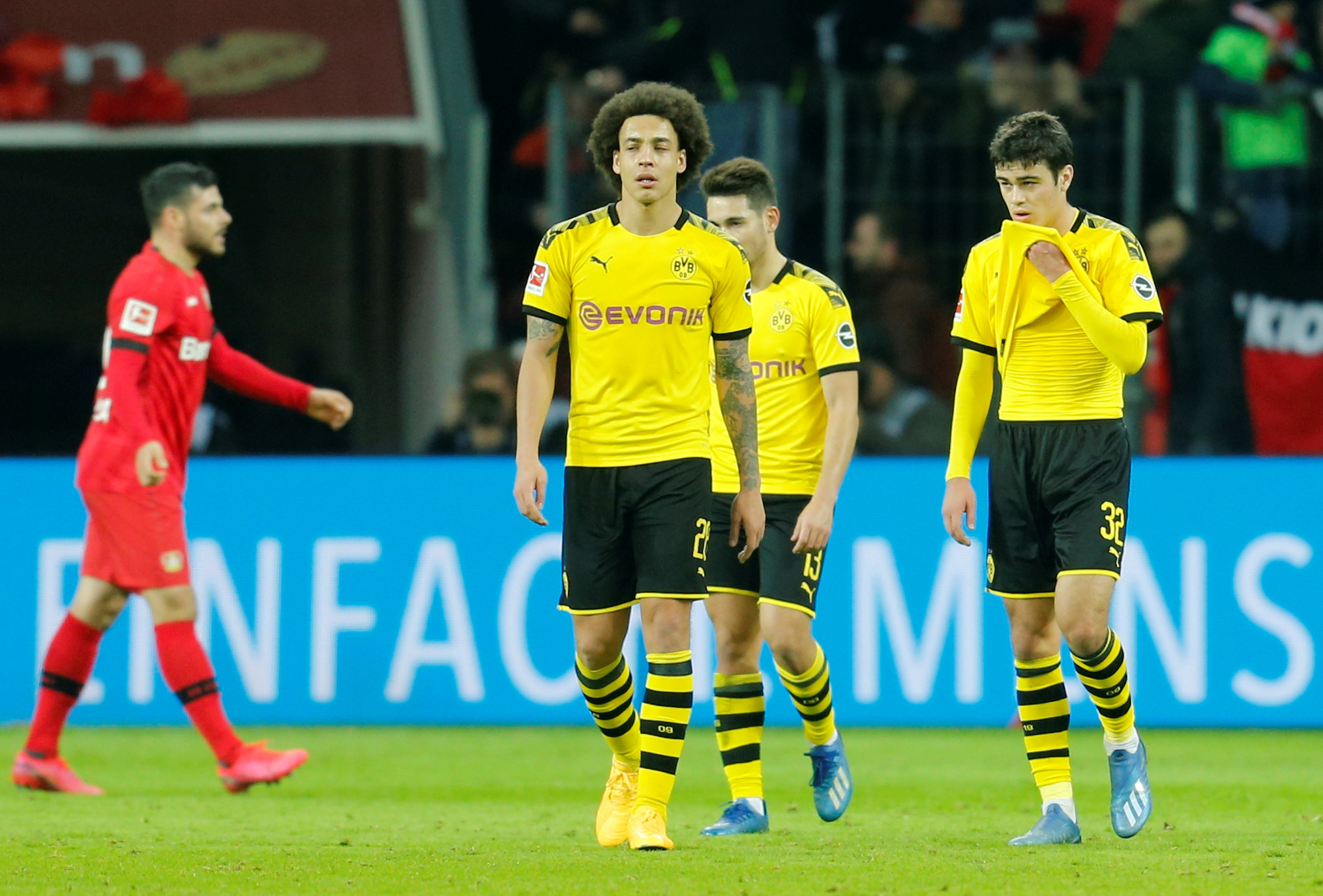 Soccer Football - Bundesliga - Bayer Leverkusen v Borussia Dortmund - BayArena, Leverkusen, Germany - February 8, 2020  Borussia Dortmund's Axel Witsel looks dejected at the end of the match   REUTERS