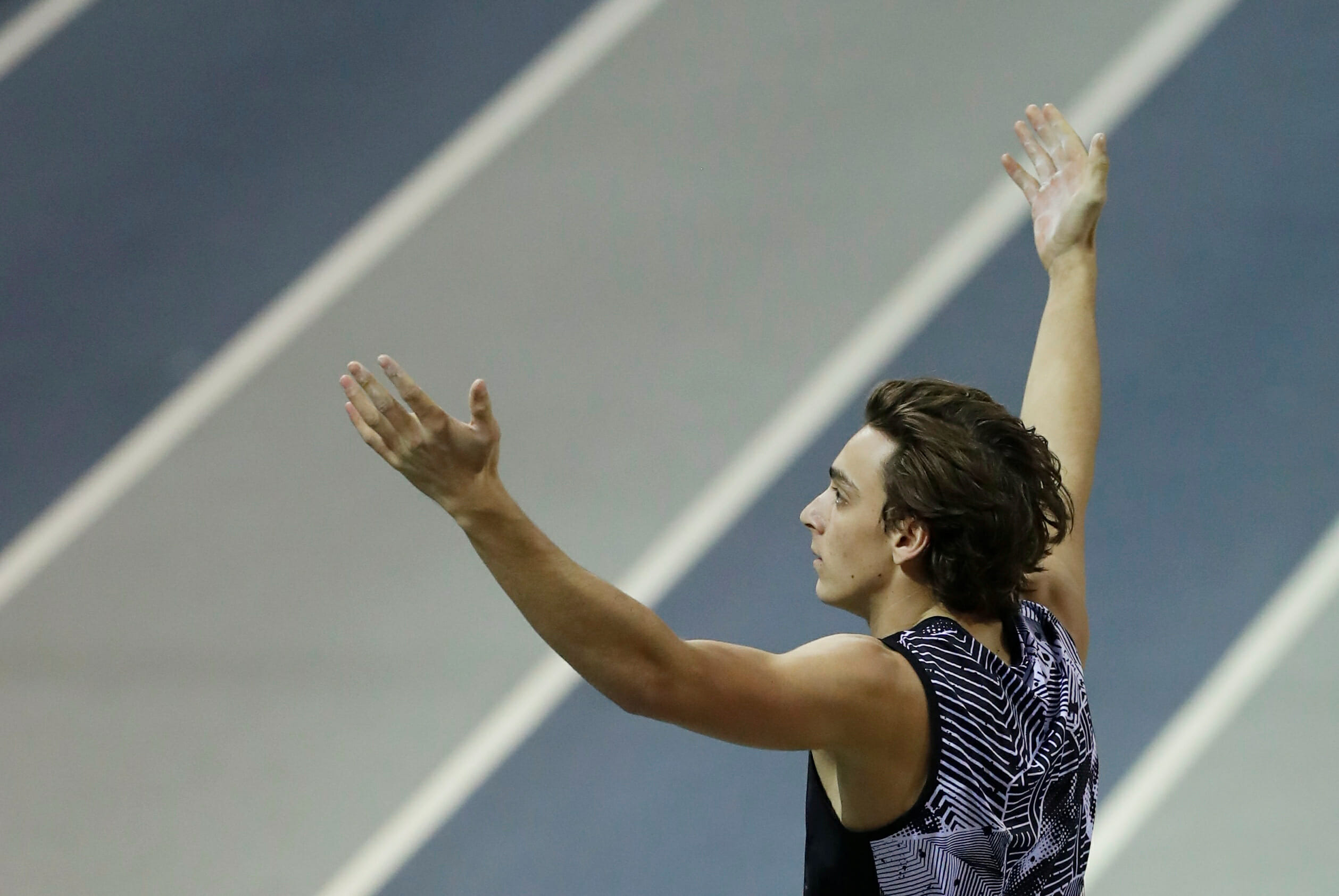Athletics - Glasgow Indoor Grand Prix - Emirates Arena, Glasgow, Britain - February 15, 2020  Sweden's Armand Duplantis celebrates winning the Pole Vault Men's Final and setting a new World Record  Action Images via Reuters