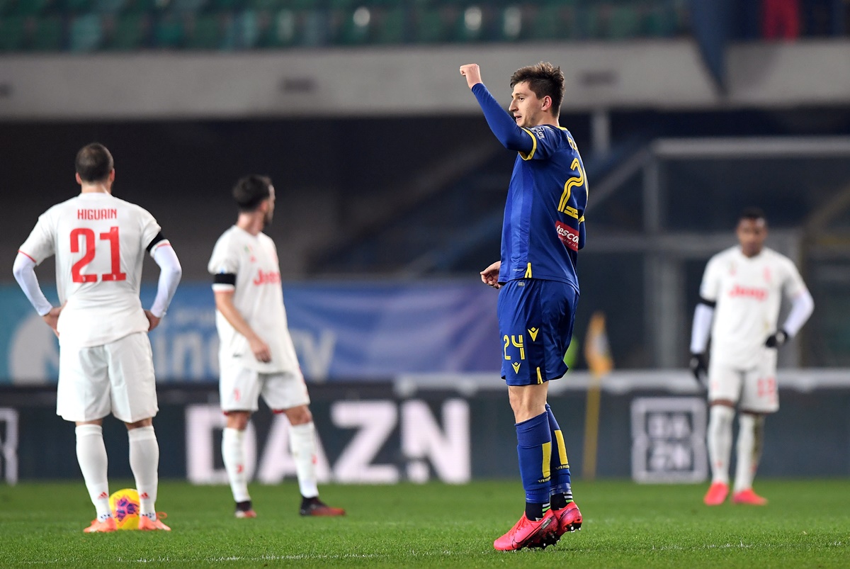 Soccer Football - Serie A - Hellas Verona v Juventus - Stadio Marc'Antonio Bentegodi, Verona, Italy - February 8, 2020   Hellas Verona's Marash Kumbulla celebrates scoring a goal which is later disallowed following a VAR review   REUTERS