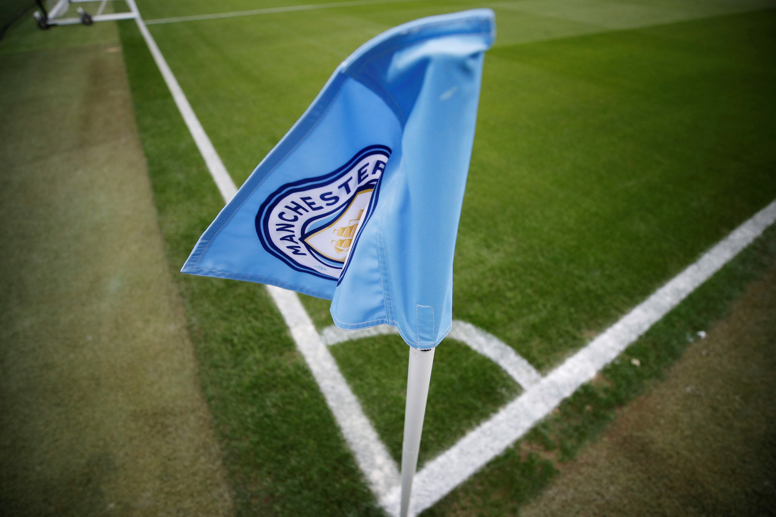 FILE PHOTO: Soccer Football - Champions League Quarter Final Second Leg - Manchester City v Tottenham Hotspur - Etihad Stadium, Manchester, Britain - April 17, 2019  A corner flag inside the stadium before the match   REUTERS