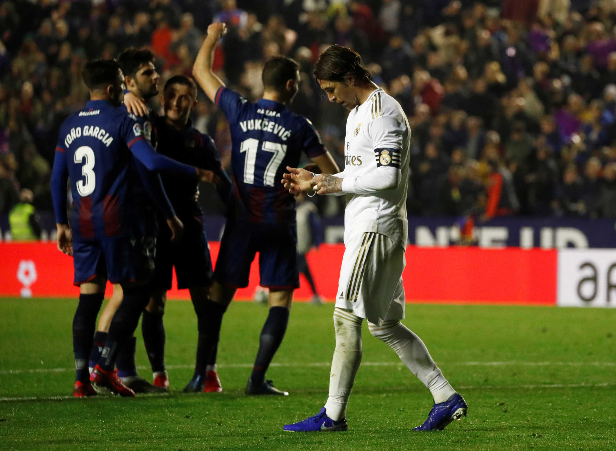 Soccer Football - La Liga Santander - Levante v Real Madrid - Estadi Ciutat de Valencia, Valencia, Spain - February 22, 2020   Real Madrid's Sergio Ramos looks dejected after the match       REUTERS