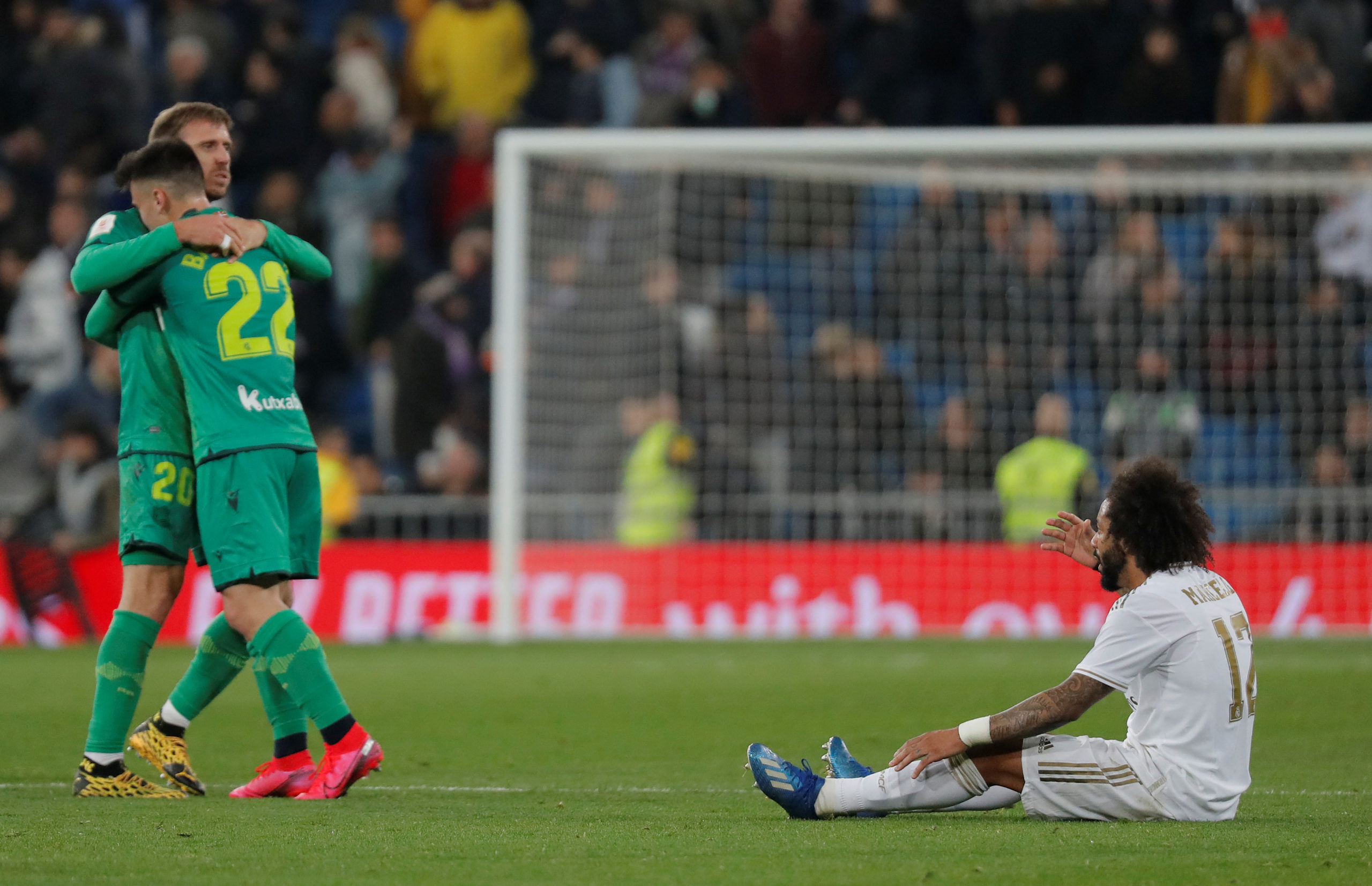 Soccer Football - Copa del Rey - Real Madrid v Real Sociedad - Santiago Bernabeu, Madrid, Spain - February 6, 2019   Real Madrid's Marcelo looks dejected after the match                       REUTERS