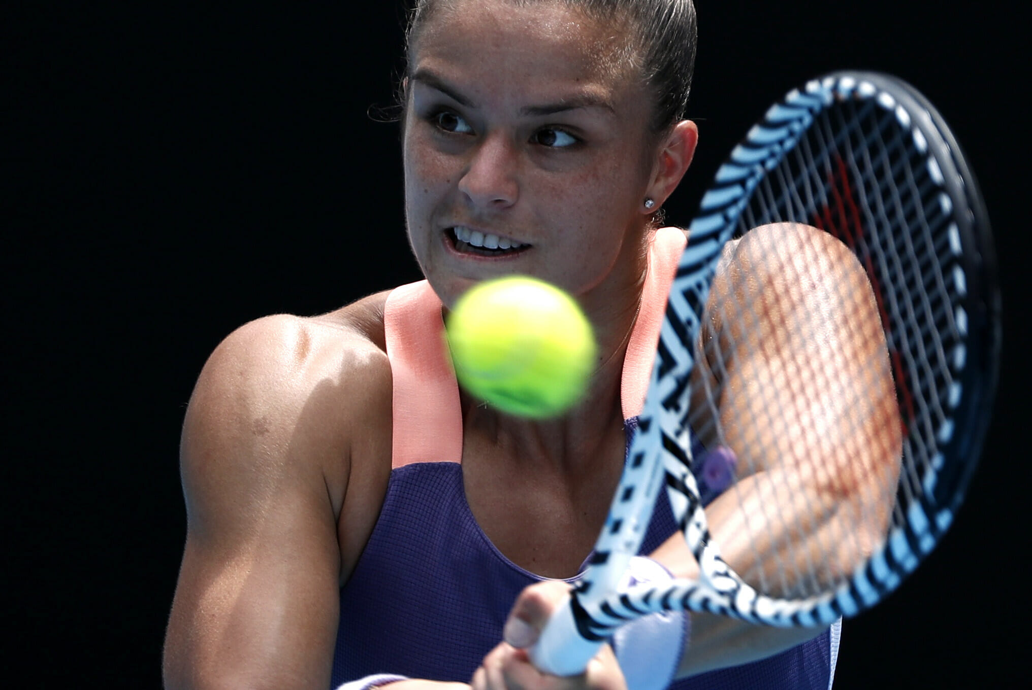 Tennis - Australian Open - Fourth Round - Melbourne Park, Melbourne, Australia - January 26, 2020 - Greece’s Maria Sakkari in action during her match against Czech Republic’s Petra Kvitova. REUTERS