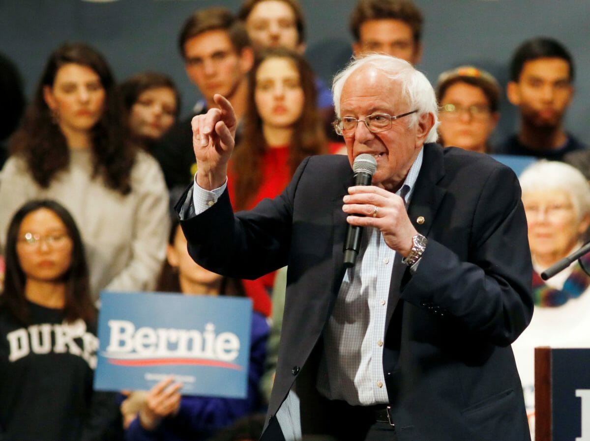Democratic U.S. presidential candidate Senator Bernie Sanders speaks at a campaign rally in Durham, North Carolina, U.S. February 14, 2020.   REUTERS