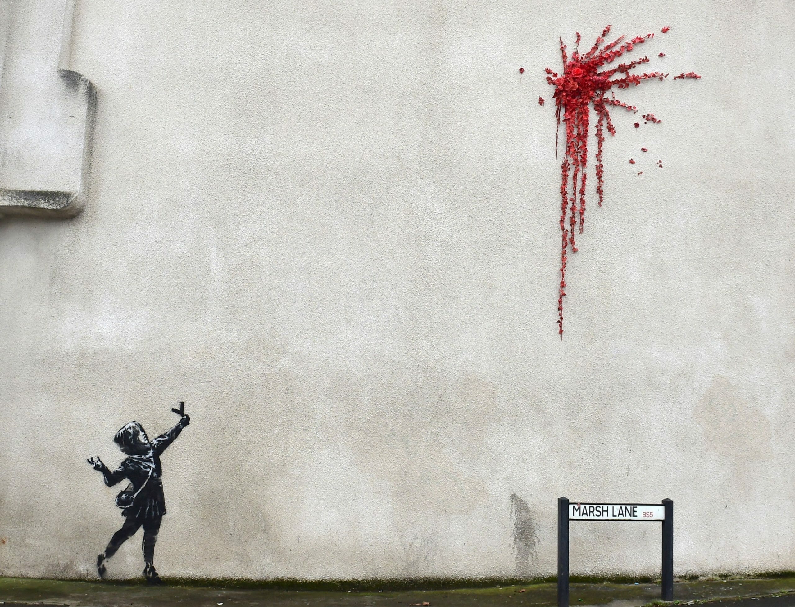 A suspected new mural by artist Banksy is pictured in Marsh Lane in Bristol, Britain, February 13, 2020. REUTERS
