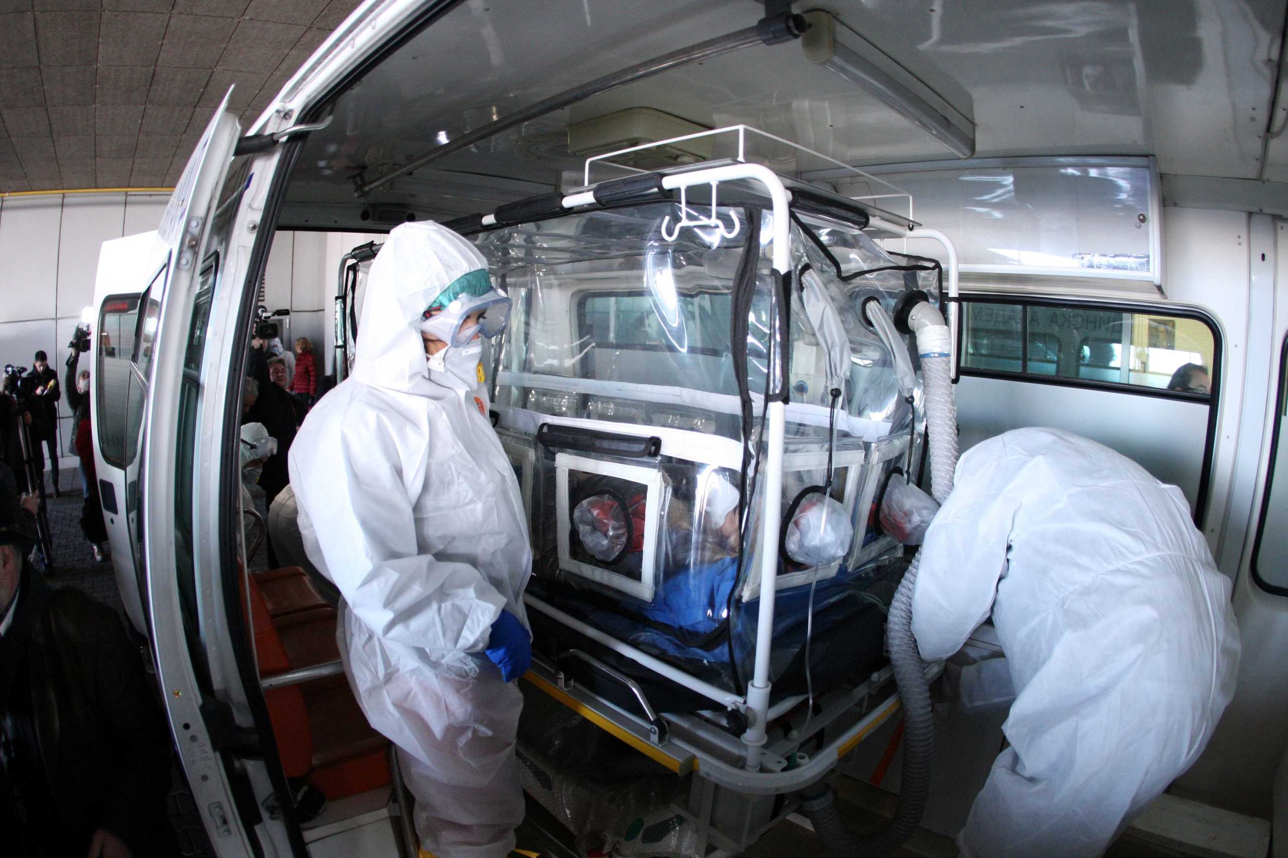 Health authorities take part in a drill to prepare for the potential arrival of passengers infected with the coronavirus at Sofia airport, Bulgaria, February 25, 2020. REUTERS